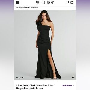Black Formal Gown Claudia Ruffled One-Shoulder Crepe Mermaid Dress Windsor